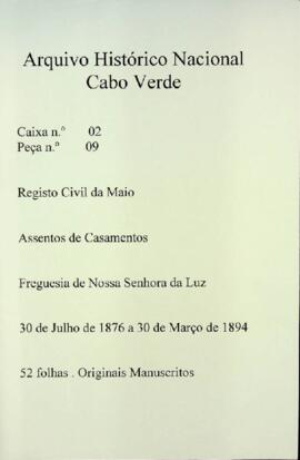 Livro de registos de casamentos da freguesia de Nossa Senhora da Luz, da ilha do Maio (1876-1894)