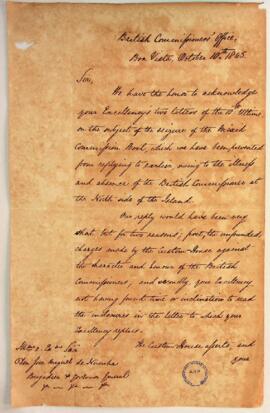 Carta dos Comissários Britânicos ao Governador Geral da Província de Cabo Verde relativa à  apree...