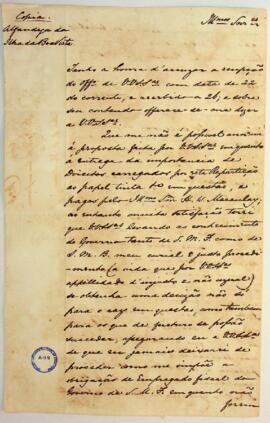 Carta do Diretor da Alfândega da Boa Vista aos Comissários Britânicos sobre o despacho de objetos...