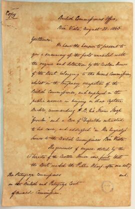 Carta dos Comissários na Boa Vista aos Comissários Portugueses nas Cortes Britânica e Portuguesa ...