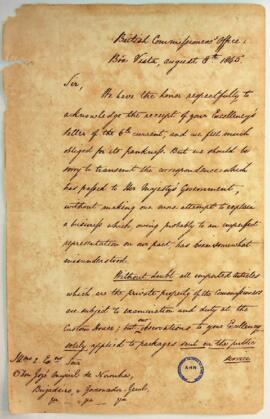 Carta dos Comissários Britânicos ao Brigadeiro e Governador-Geral da Província de Cabo Verde sobr...